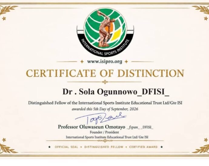 Dr. Ogunnowo, Chief Operating Officer of Nationwide League One, Bags Distinguished Fellowship Award