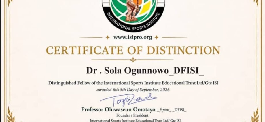 Dr. Ogunnowo, Chief Operating Officer of Nationwide League One, Bags Distinguished Fellowship Award