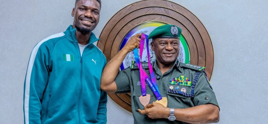 IGP Olatunji Disu receives Commonwealth Games Champion Nathaniel IGP Olatunji Disu receives Commonwealth Games Champion Nathaniel